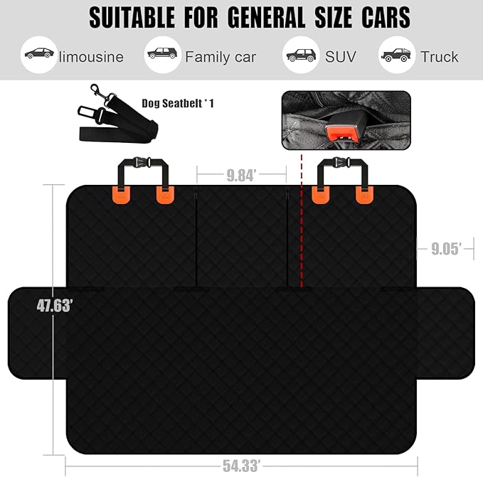 Dog Car Seat Cover for Back Seat 100% Waterproof