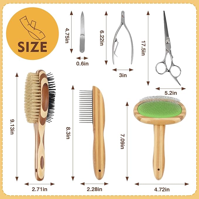 Dog Grooming Brush Kit,Deshedding Dog Brush for Shedding Short Hair Dogs with Pet Nail Clipper and File, Two Sided Pet Brushes for Dogs Removing Dirt & Loose Hair(7PCS) GREEN