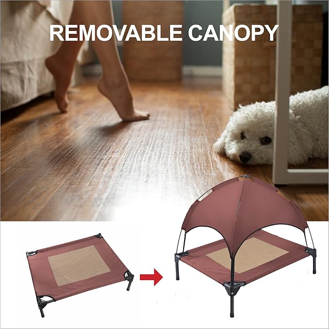 Small Elevated Dog Bed with Canopy 30IN Outdoor