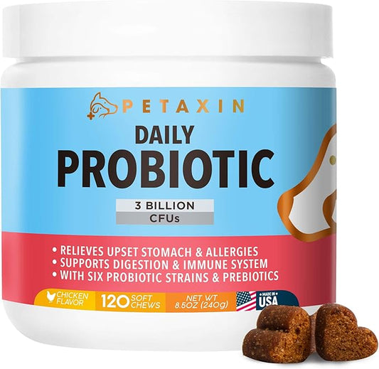 Probiotics for Dogs - 6 Strains with Prebiotics - Supports Digestive and Immune System – Relief for Diarrhea, Bad Breath, Allergies, Gas, Constipation, Hot Spots - Made in USA - 120 Chews