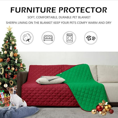 Dog Blankets for Couch Protection Christmas Red Waterproof Dog Bed Covers Pet Blanket Furniture Protector (Christmas Red + Green 52"x82")