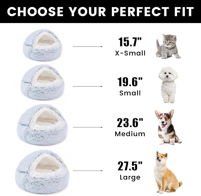 NOYAL Dog Bed Round Hooded Plush Cat Cave