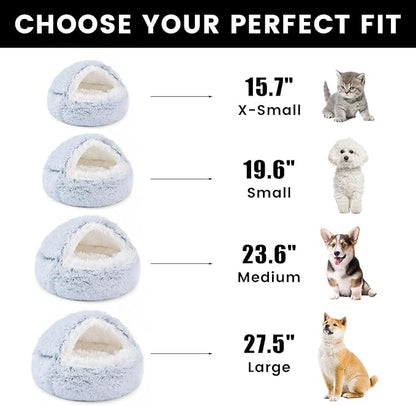 NOYAL Dog Bed Round Hooded Plush Cat Cave