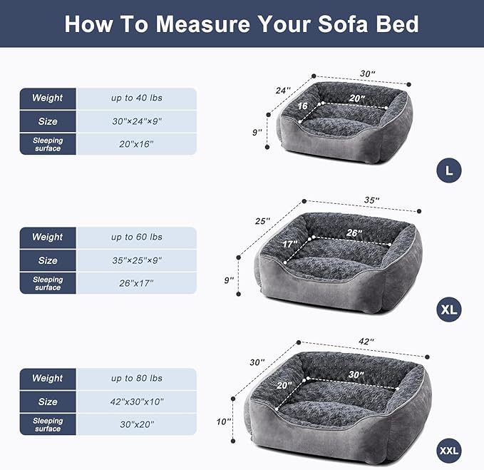 JOEJOY Rectangle Dog Bed for Large Medium Small Dogs Machine Washable Sleeping Dog Sofa Bed Non-Slip Bottom Breathable Soft Puppy Bed Durable Orthopedic Calming Pet Cuddler