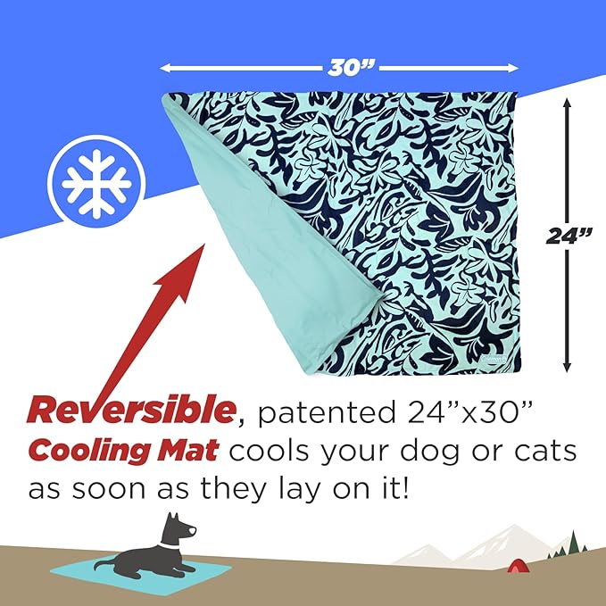 Coleman Medium Navy Botanical Pattern Reversible Cooling Mat 24” x 30”
