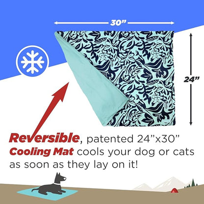 Coleman Medium Navy Botanical Pattern Reversible Cooling Mat 24” x 30”