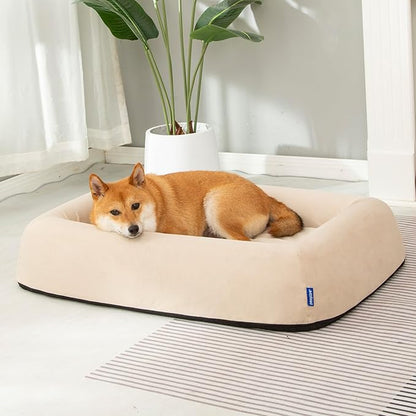 pettycare Orthopedic Dog Bed for Large Dogs Waterproof Pet Bed Soft Sofa with Two Fabrics Washable Removable Cover Egg Foam Support Anti-Slip Bottom Extra Head and Neck Support Sleeper