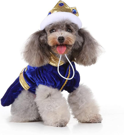 Yoption Dog Cat Prince Costumes with Crown Hat, Pet Halloween Christmas Velvet Cosplay Dress Funny Outfits Clothes for Puppy Dogs Cat (L)