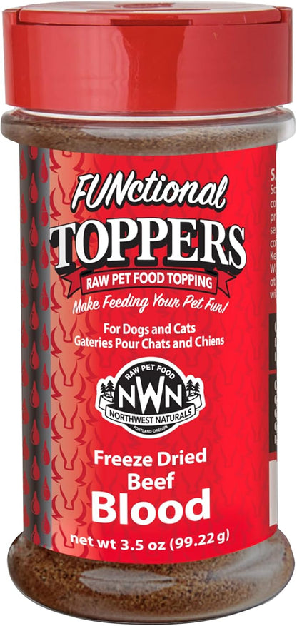 Northwest Naturals Freeze-Dried Beef Blood Functional Topper - for Dogs & Cats - Healthy, 1 Ingredient, Human Grade Pet Food, All Natural - 3.5 Oz (Packaging May Vary)(Pack of 2)