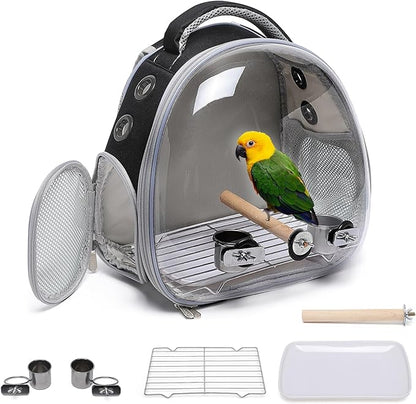 Bird Carrier Cage, Pet Travel Carrier Backpack with Standing Perch,Parrot Cockatiel Carrier bag, Food Bowl for Lovebirds Conures Parakeet Budgie Canary & Small Animal (accessories+black)