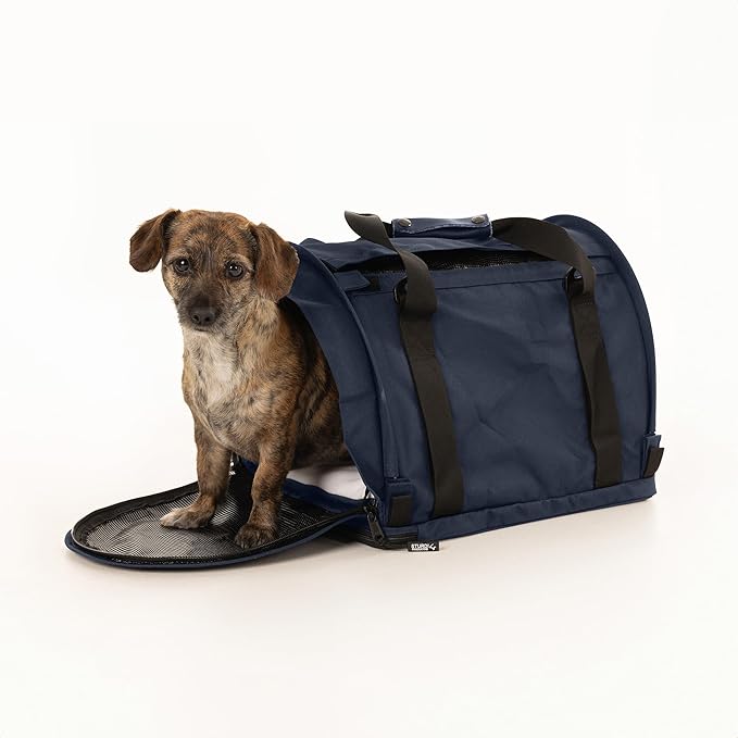 SturdiBag Pro 2.0 Pet Travel Carrier with Flexible Height for Cats and Dogs | Soft Sided Pet Carrier Bag with Safety Clips and Seatbelt Straps for Airplane or Car Travel | Medium, Navy