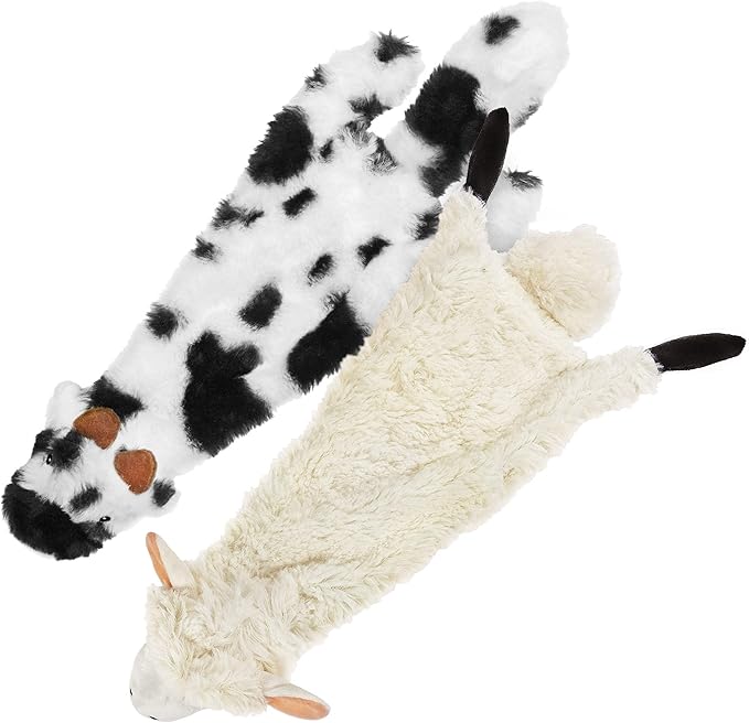 Best Pet Supplies 2-in-1 Stuffless Squeaky Dog Toys with Soft, Durable Fabric for Small, Medium, and Large Pets, No Stuffing for Indoor Play, Holds a Plastic Bottle - Sheep, Cow, Medium