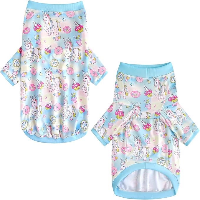 Dog Cute Blue Unicorn T Shirts doughnut Pattern Printed Pet Shirt Softable Pajamas for Medium Dog (M,Blue)