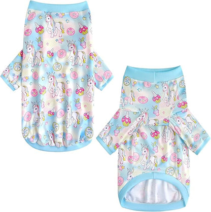 Dog Cute Blue Unicorn T Shirts doughnut Pattern Printed Pet Shirt Softable Pajamas for Medium Dog (M,Blue)