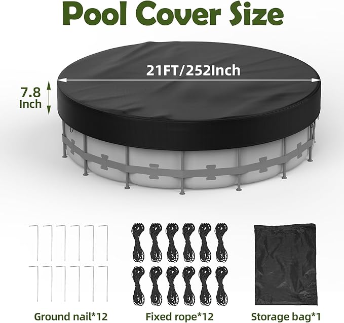21FT Round Pool Cover Pool Covers for Above Ground Pools 210D Solar Pool Cover Heavy Duty Pool Covers Resist Tear and Fade