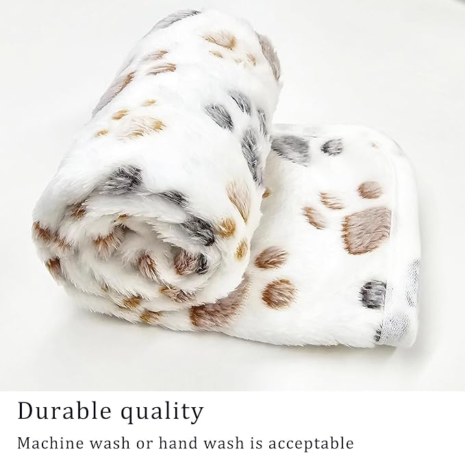 1 Pack 3 Blankets Super Soft Fluffy Premium Fleece Pet Blanket Flannel Paw Printed Throw for Dog Puppy Cat (Medium 30x20'', Brown, Pink, White)