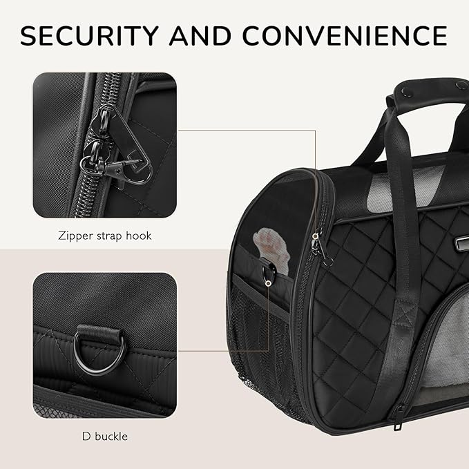 Pecute Cat Carrier Soft, Pet Carrier Airline Approved, Small Dog Carriers Puppy Carrier Lightweight, Breathable, Cat Travel Bag, Large Cat Carrier Travel Puppy Carrier up to 10lbs (Black)