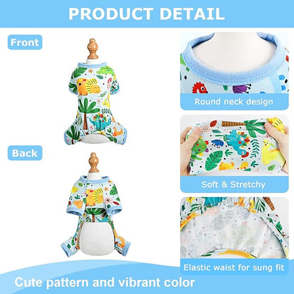 Dog Pajamas Pjs Spring Summer Dog Clothes for Small Dogs Girl - Boy - Medium Size Dogs, Soft Stretchy Puppy Clothes Doggie Onesies Cat Pet Jammies Outfit (Dinosaur Blue, Medium)