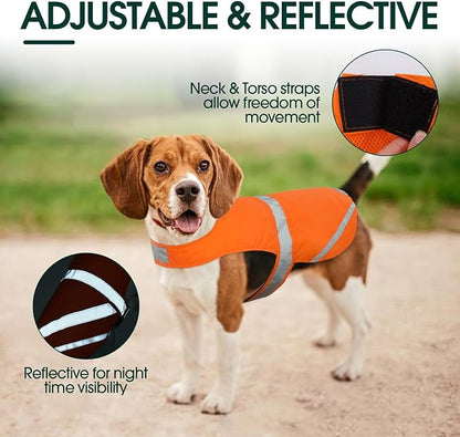 Kuoser Reflective Dog Vest, High Visibility Dog Safety Vest for Medium Large Dogs, Pet Reflective Jacket Orange Dog Vest to Keep Your Dog in Sight and Safe from Hunting, Training, Cars Accidents, M