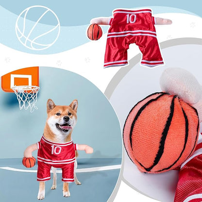 DELIFUR Dog Basketball Player Costume - Pet Halloween Costume Adjustable Funny Dress Up Sports Outfit Cosplay Clothes for Small Medium Dog Red (Medium)