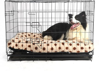 36 Inch Dog Crate Bed Washable Anti-Slip Short Plush Fits Dog Bed 36x23 Crate Beds for Medium Dogs Beige with Brown Dots