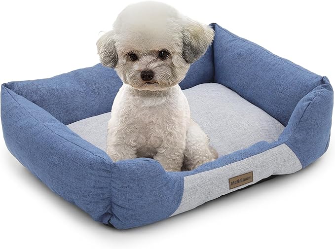 MoNiBloom 27"x21"x7" Dog Beds for Medium Small Dogs Machine-Washable Linen-Like Fabric Pet Beds Warming Cozy Soft Bed for Dogs and Cat
