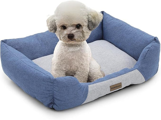 MoNiBloom 27"x21"x7" Dog Beds for Medium Small Dogs Machine-Washable Linen-Like Fabric Pet Beds Warming Cozy Soft Bed for Dogs and Cat