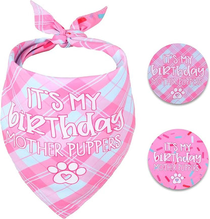 Dog Birthday Bandana Reversible Multi Size Offered for Dog Birthday Girl