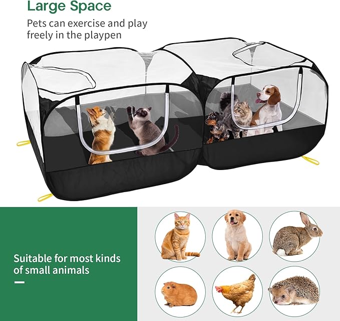 Jhua Pet Playpen for Small Animals, Portable Chicken Run with Detachable Bottom and Cover, Foldable Chicken Coop Indoor Outdoor Pet Pen with Transparent Mesh Walls for Chicken Duck Puppy Cat Rabbit