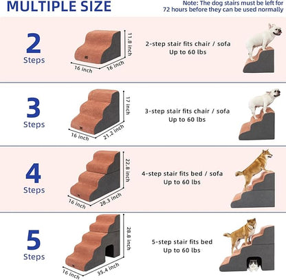 Pettycare Dog Stairs Ramp for High Beds and Couch 3 Steps,Brown