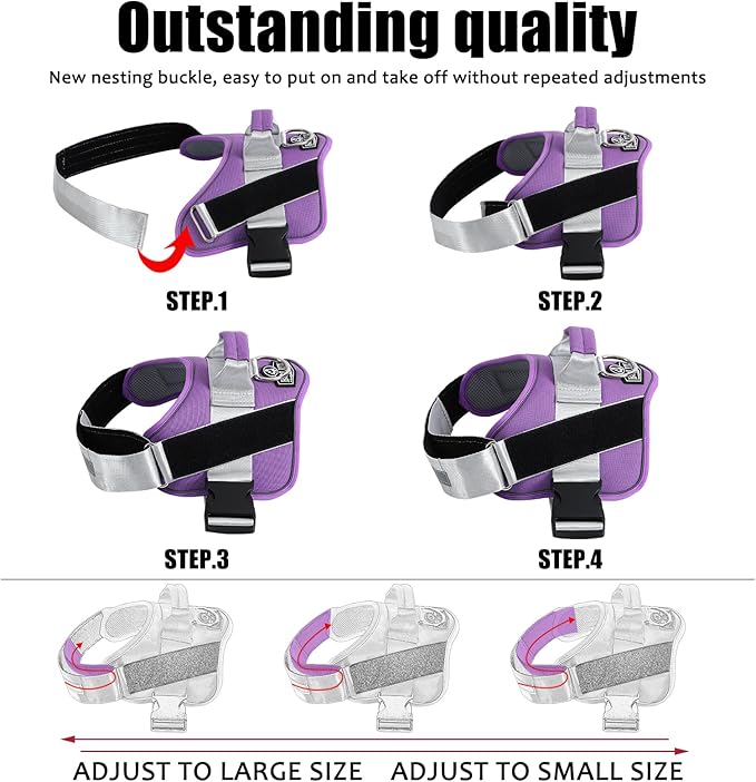 Bolux Dog Harness, No-Pull Reflective Dog Vest, Breathable Adjustable Pet Harness with Handle for Outdoor Walking - No More Pulling, Tugging or Choking (Lavender, Medium (Pack of 1))