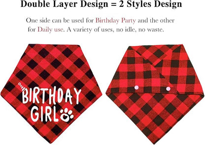 Birthday Plaid Dog Bandana with Button