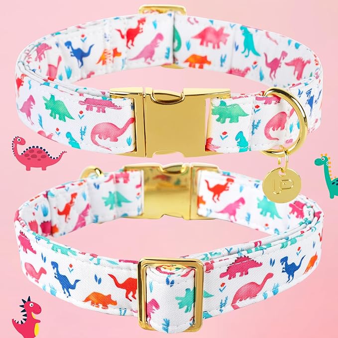 Dinosaur Summer Cotton Dog Collar with Metal Buckle