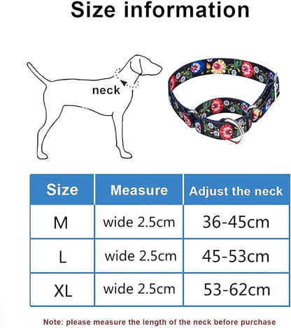 Martingale Dog Collars - Flower Multicolor Cute Patterns, Adjustable Nylon Training Dog Collar Suitable for Boy and Girl Dogs Medium Large Dogs (L, Pink)