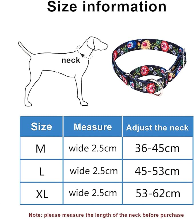 Martingale Dog Collars - Flower Multicolor Cute Patterns, Adjustable Nylon Training Dog Collar Suitable for Boy and Girl Dogs Medium Large Dogs (M, Yellow)