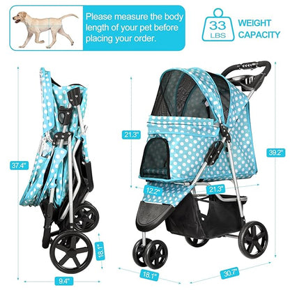 Dog Stroller for Small Dogs 3 Wheels,