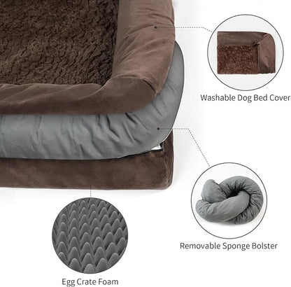 XL Dog Bed, Orthopedic Dog Bed, Washable Dog Bed with [Removable Bolster], Waterproof Dog Bed with Nonskid Bottom, Pet Bed, Brown Dog Beds for Extra Large Dogs