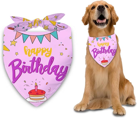 Happy Birthday Dog Bandana Washable Pets Scarf Triangle Adjustable Handkerchief