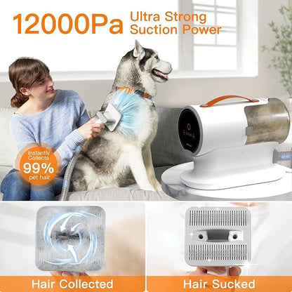 AIRROBO Dog Grooming Vacuum Kit,12000Pa Strong 2L Large 5 Pet Quiet,PG100