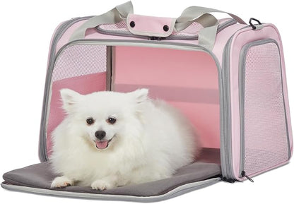 PETSFIT Cat Carrier for Large Cats, Dog Carriers for Small Dogs Under 25 Lbs, Soft Pet Carrier, Cat Crates for Indoor Cats with Cozy Extendable Mat (Large, Pink)