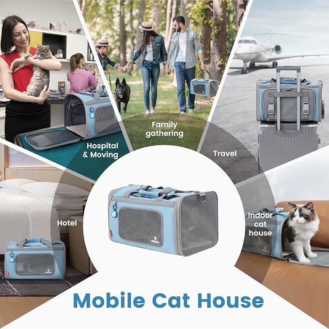 Pawaii Airline Approved Cat Carrier, Cat, Dog Carrier with ID Tag, Collapsible Pet Travel Carrier, Foldable, Protable, Comfortable, Convenient Pet Travel Carrier for Cats and Puppy