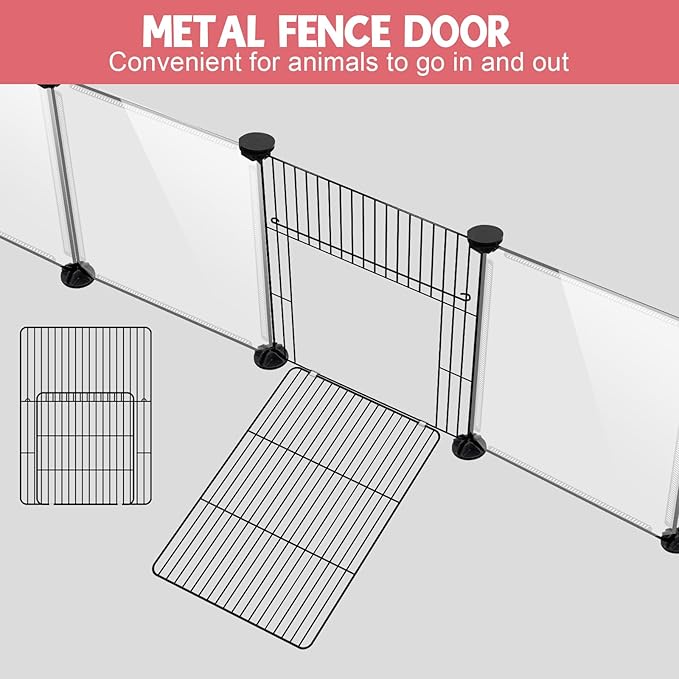 20 Panels Small Animals Playpen, Transparent Pet Playpen with Waterproof Mat, Plastic Enclosure, Pet Fence Yard Fence for Guinea Pigs, Bunny, Ferrets, Hamsters, Hedgehogs for Indoors Outdoor