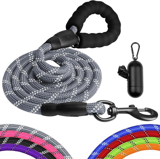 Heavy Duty Dog Leash for Large Medium Small Breed Dogs Handle,4/5/6 FT Holder,Grey,1/2 inch