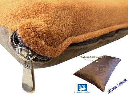 DIY Luxurious Brown Coral Fleece with Suede Fabric Case for Pet Bed or Pillow + Internal Half Waterproof Half Water Resistant Case for Medium Large Dogs - Covers ONLY Flat Style (47''x29'')