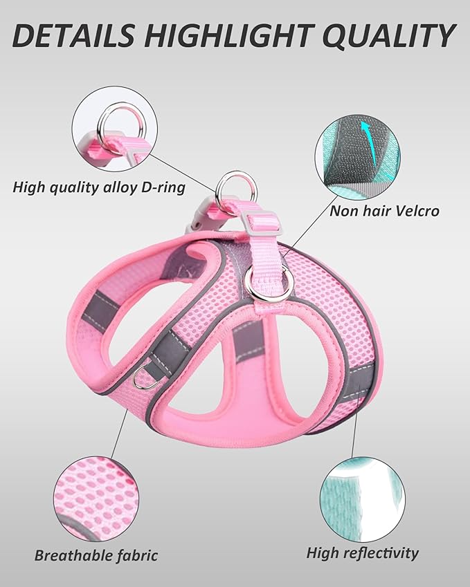 Solmoony Dog Harness for Small Medium Dogs No Pull, Puppy Harness and Leash Set, Puppy Harness for Small Dogs, Step in Harness for Small Dogs, Small Dog Harness, mesh Dog Harness. (Pink, M)