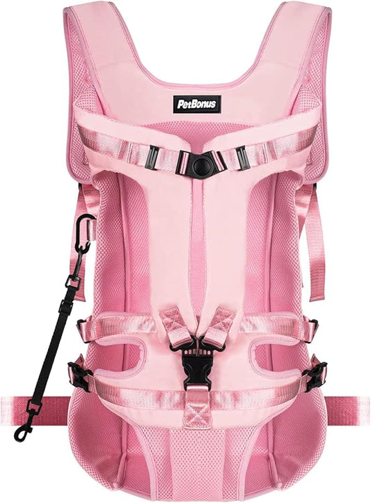 PetBonus Pet Front Dog Carrier Backpacks, Adjustable Dog Backpack Carrier, Legs Out Easy-fit Dog Chest Carrier for Medium Small Dogs, Hands Free Dog Front Carrier for Hiking, Cycling (Pink, XL)