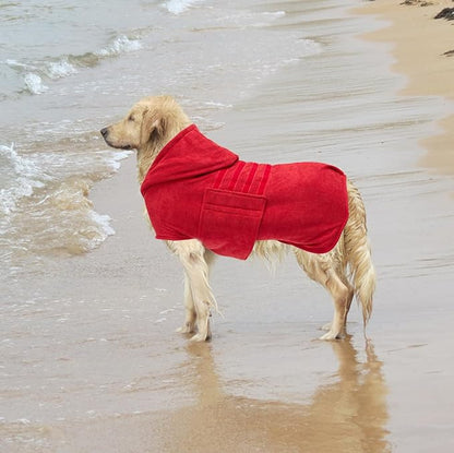 Geyecete Dog Drying Coats with Hood-Dog Towels Absorbent Robe Dry Fast Dog Bag-Dog Bathrobe Towel-Microfibre Fast Drying Super Absorbent-Red-L