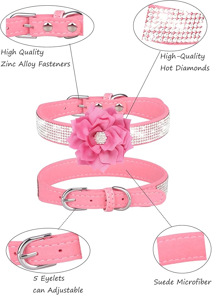 Rhinestone Dog Collar for Small Medium Dogs Pink Medium Dog Collar for Girl Female Dogs Flower Puppy Collar for Summer Spring Wedding Puppy Necklace Girl Dog Collar (Pink