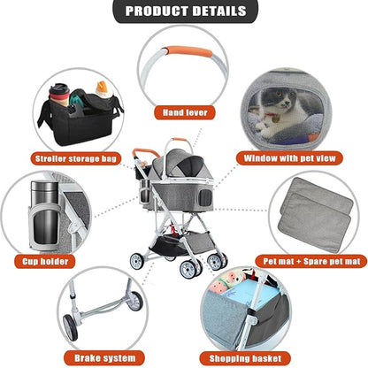Pet Stroller 33 Lbs,Adjustable Handle,180˚ Convertible