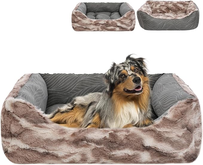 2 in 1 Dog Bed Washable Pet Cooling Beds for Large Medium Small Dogs Cats Orthopedic Reversible Washable Sofa Rectangle Durable Puppy Cuddler Soft Calming Sleeping Bed